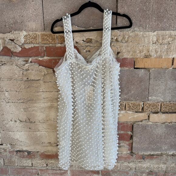 LoveShackFancy Kayana Pearl Embellished Mini Dress Ivory White - Picture 3 of 6